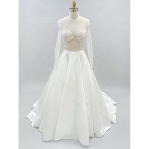US Bridal Size 4 (EU size 8) -  Transparent Illusion Long Sleeve Wedding Dress